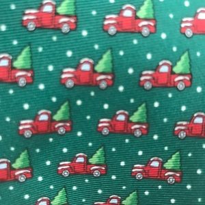 Chaps silk tie red truck country Christmas tree snowflakes holiday stock…